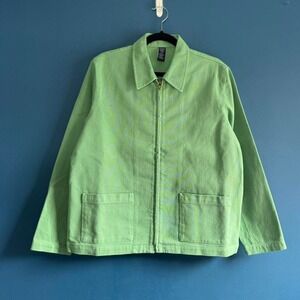 Vintage 90s Overdyed Jacket Women's Size Medium Green Lands End Chore Coat Retro